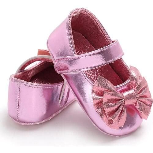 Newborn Baby Girls Shoes Soft Sole Non-Slip PU Leather Toddler Prewalker Bowknot Princess Shoes Silver/Red/pink/gold