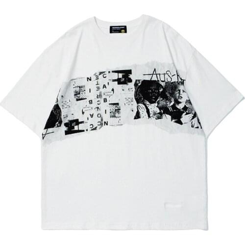 Chungao street fashion brand dark t-shirt loose Street black and white photo portrait print Short Sleeve Tee men