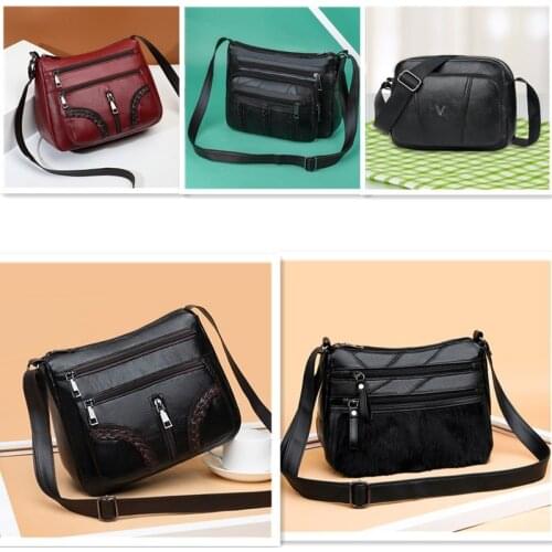 Vintage Multi-Pocket Messenger Handbags Fashion Splicing PU Rabbit Fur Womens Shoulder Bag Casual Solid Color Mothers Purse