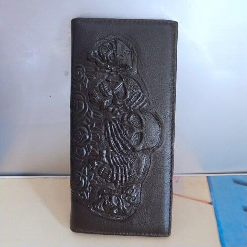 Vintage Punk Style Skull Wallet Gothic PU Leather Mens Wallet Rose Ghost Embossed Purse Skull head Stylish Long Wallets Black