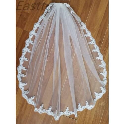 Voile Mariage 90cm Lace Edge Short Wedding Veil with Comb One Layers Tulle Bridal Veil Cheap Wedding Accessories Veu de Noiva