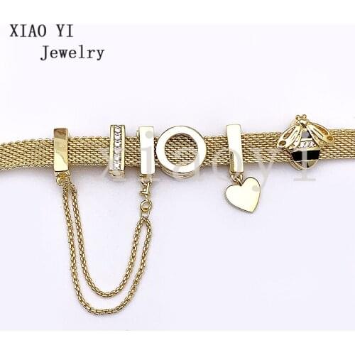 XIAOYI 2020 New 100% S925 Yellow bee love pendant circle safety chain for European fashion wide version bracelet party female