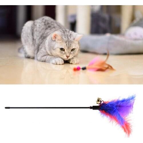 Funny Cat Stick Pet Kitten Cats Bell Feather Stick Teaser Playing Wand Plastic Rod Training Toy for Home Toys for Cats