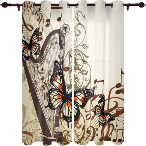 Musical Note Butterfly Harp Valance Curtains For Living Room Study Youth Bedroom Kitchen Outdoor Windows Custom Cotton Linen