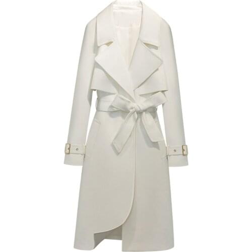 2019 Spring Windbreaker Autumn Trench Coat Women Adjustable Waist Slim Solid Black Coat White Long Trench Coats Female Outerwear
