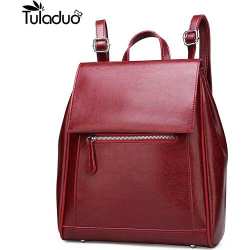 2020 Backpack Womens PU Leather Female Waterproof Backpack Juvenile School Shoulder Bag Flip Zipper Ladies Backpack