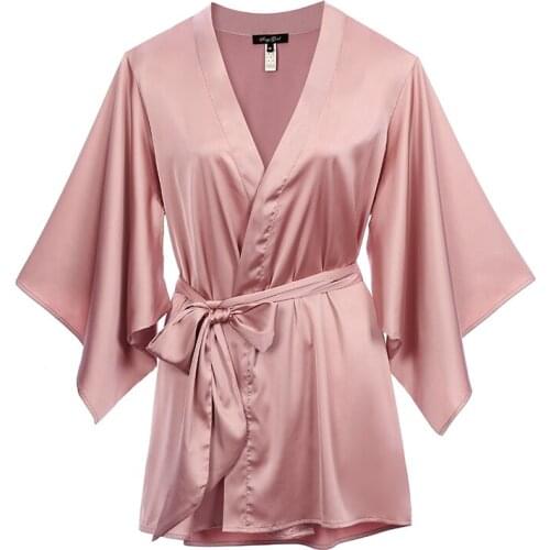 BALALOUM New Arrivals Women Pink Robe Silk Sexy Kimono Nightgown Nightdress Wedding Bridal Party Bath Robes Gift High Quality