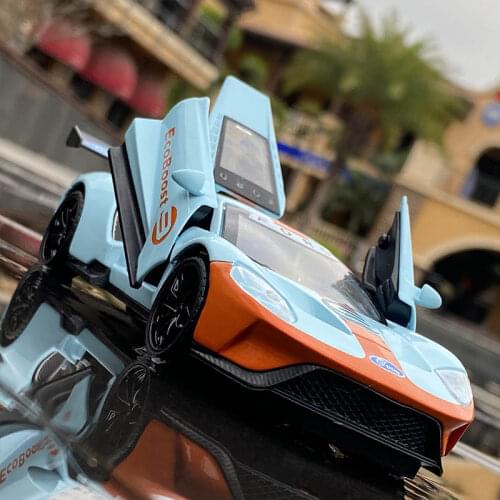 1:32 Ford-GT Alloy Sports Car Diecast High Simulation Sound and Light Pull Back Model Toy Vehicle Collection Gifts Toys for boys