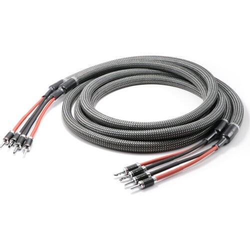 1Pair Hi-End 5N OCC copper audio hifi Speaker Cable loudspeaker wire with rhodium plated banana plug connector