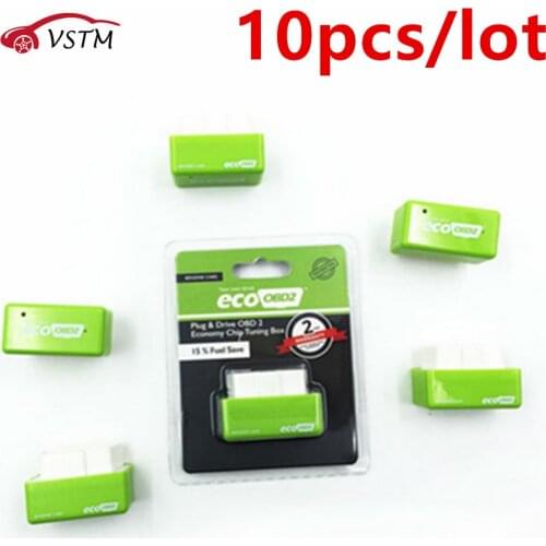 10pcs/lot New Arrival ecoobd green color Plug and Drive EcoOBD2 Economy Chip Tuning Box for Benzine 15% Fuel Save Shipping