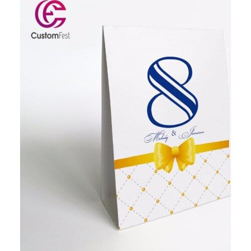 10pcs/lot Personalized navy blue with yellow bow stand free table number TN017