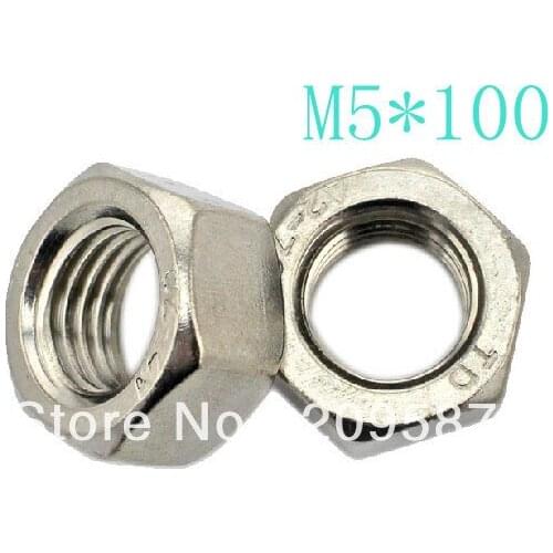 100pcs Metric Thread M5 304 Stainless Steel Hex Head Nuts Screw Nuts Hex Nuts