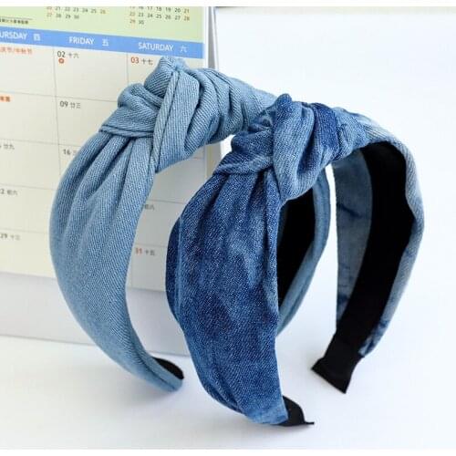 2020 Vintage Solid Denim Bezel Hair Band Women Headband Hoop Hair Clips Girls Hair Accessories opaska do wlosow diademas