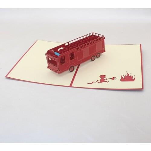 3D Laser Cut Handmade Red Fire Engine Truck Paper Invitation Greeting Card Postcard Boy Birthday Party Bussiness Creative Gift