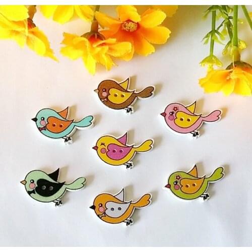 50Pcs Random Mixed 2 Holes Birds buttons Sewing Decorative Wooden Buttons Scrapbooking DIY Garment Accessories 19*30mm