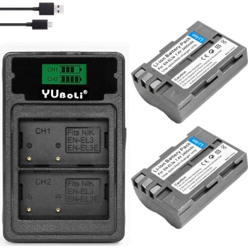 EN-EL3e EN EL3e Battery +LCD Dual Charger with Type C Port for Nikon D30 D50 D70 D70S D90 D80 D100 D200 D300
