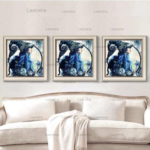 Diamond Painting Full Roundsquare Embroidery Rhinestone Halloween Witch Picture Mosaic Accessory Cross Stitch Kit Decor