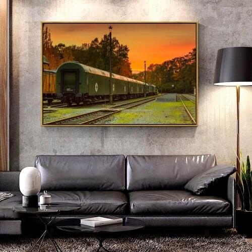 Artcozy Oil Canvas Painting vintage_train_station For Home Decoration Wall Art