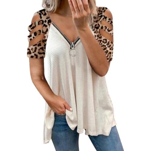 Women Fashion V-neck Zipper Blouse Shirt 2021 Spring Summer Short Sleeve Hollow Out Top Female Solid Loose Streetwear Blusas