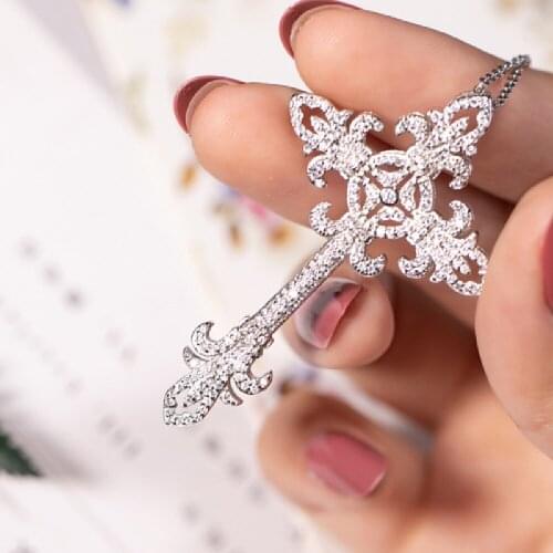 Brand 925 Silver diamond painting full Exquisite palace Cross Pendant Necklace for women men Crucifix Charm Luxury Jewelry