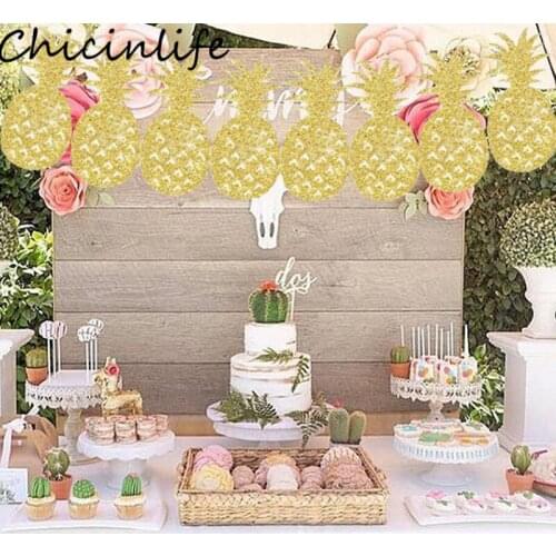Chicinlife 1Set Gold Pineapple Banner Birthday Party Baby Shower Tropical Summer Party Bunting Garland Wedding Decor Supplies