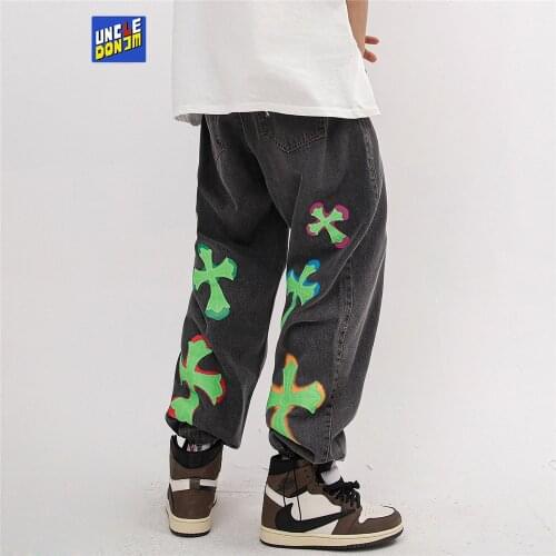 UNCLEDONJM Distressed denim jeans for men black pants men clothing High street baggy jeans women hip hop biker jeans B175