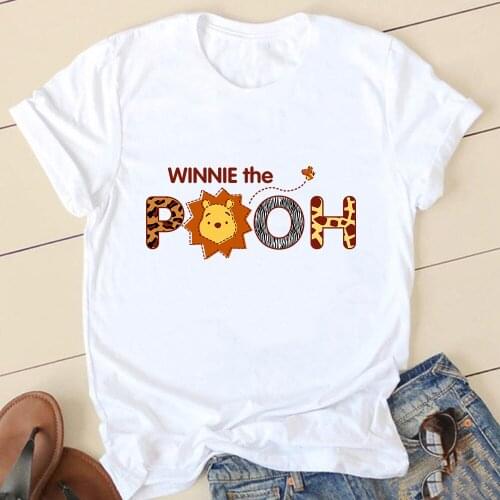 Kawaii T-shirt Letter Printed T-shirts Woman Disney Cartoons Winnie The Pooh Top Woman Kawaii for Girls O-neck Aesthetic Clothes