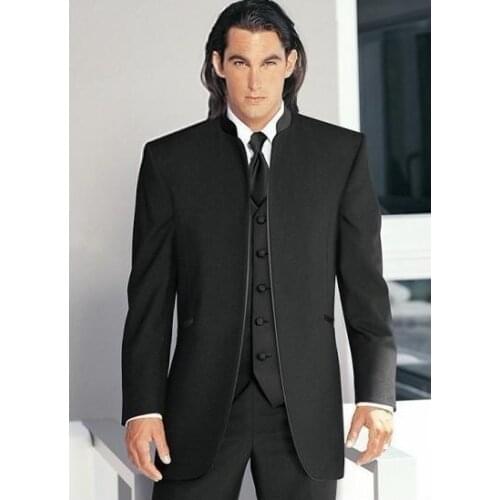 JELTONEWIN 2021 New Design Black Stand Collar Men Wedding Suits 3 Pieces Custom Made Groom Tuxedos Best Man Terno Masculino