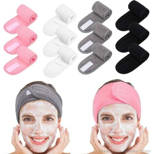 3Pcs Facial Spa Headband Kit Makeup Shower Bath Wrap Sport Headband Terry Cloth Adjustable Stretch Towel with Tape A29 21