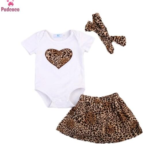 Newborn Kids Baby Girl Clothes Sets Leopard Romper+Tutu Skirt+Headband First Birthday Party Outfit Little Baby Outfits
