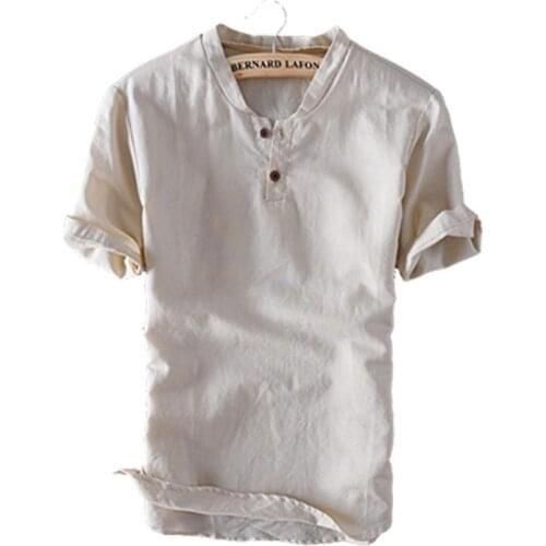 Summer Clearance Casual Flax Solid Color Loose Blouse Men Cotton Sport Vintage Tattoo Dragon Printed Blouse