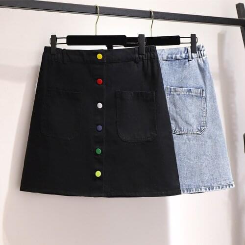 Women Denim Mini Skirt Fashion Summer High Waist Blue Skirt Blue Package Hip Jeans Plus Size Cotton Casual A-Line Short Skirt 45