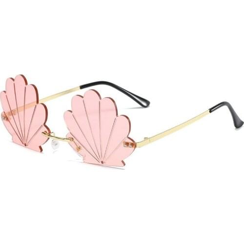 Fashion Unique Flower Shape Rimless Women Sunglasses Brand Designer Retro Shell Grain Clear Ocean Lens Female Sun Glasses