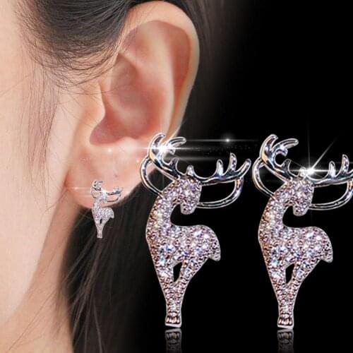 Fashion Women Rhinestone Elk Silver Plated Ear Stud Earrings Jewelry Xmas Gift Jewelry