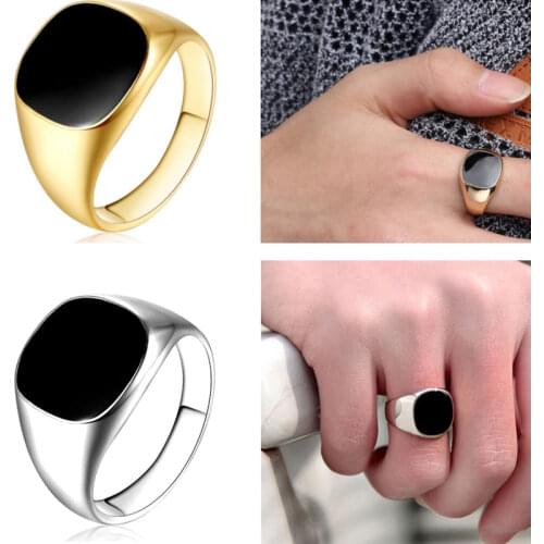 Men Vintage Ring Enamel Rings Punk Classic Black Drip Imitation Black Stones Male Enamel Ring Gothic Mens Rings