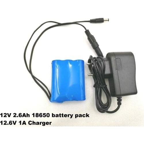 New 12 V 2600 mAh 18650 li-ion Battery pack CCTV Camera battery 12.6 V to 11.1 V black double 5.5 mm +12.6v 1A Charger