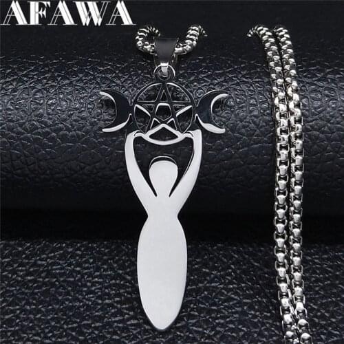 Witchcraft Sun Goddess Stars Moon Stainless Steel Necklace for Women Silver Color Statement Necklaces Jewelry cadena N4219S03