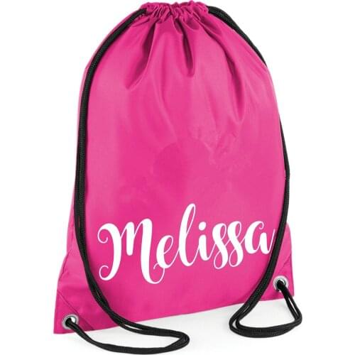 Personalised Name Drawstring Bag Girls PE Bag Swimming School Bag Sports Bag Lunch Bag Gymsac Kids Childrens Waterproof Bag