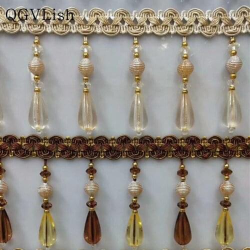 QGVLish 12M Bead Curtain Lace Trims Tassel Fringe DIY Sewing Wedding Sofa Stage Lamp Edge Decor Curtain Accessories Lace Ribbon