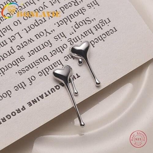 BONLAVIE Melting Heart S925 Sterling Silver Asymmetric Design Earrings Liquid Flow Hanging Earrings Sweet Cool Style