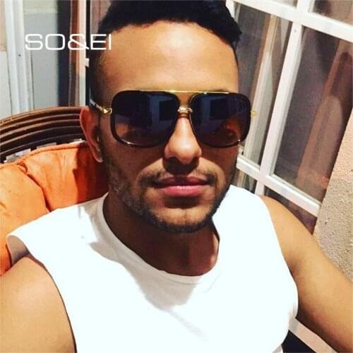 SO&EI Vintage Oversized Square Double Bridges Men Sunglasses Brand Designer Outdoor Goggle Woman Travel Beach Sun Glasses Shades