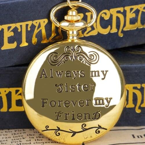 Steampunk To My Sister Gifts Quartz Pocket Watch Friend Present Gold FOB Chain Pendant Best Gifts