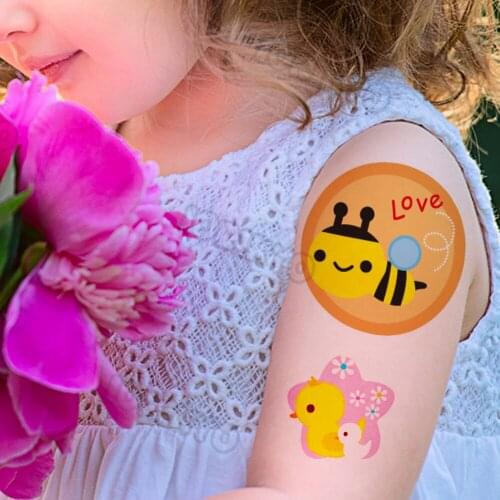 Cartoon Round Bee Temporary Tattoos For Kids Baby Boy Girl Watercolor Star Duck Tattoo Sticker Fake Waterproof Arm Tatoos Face