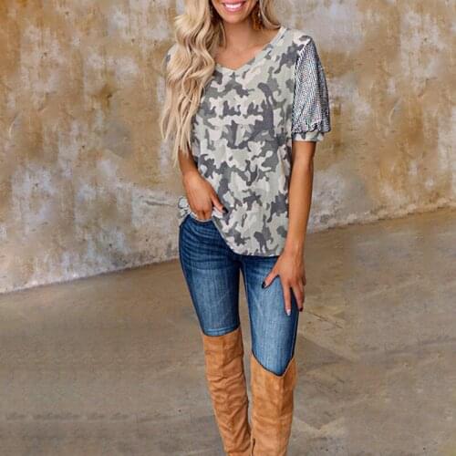 2021 Summer Womens Camouflage Printed Short Sleeve Casual Womens T-shirt