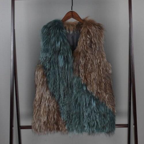 Women Luxury Real Fox Fur Coat European Style Thick Warm Natural Silver Fox Dark Green Knitted Yelek Ladies Sleeveless Mantel