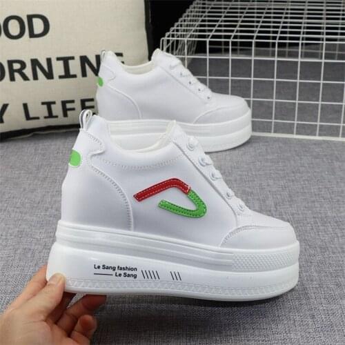 2021 Hidden Heels Women Platform Wedge Sneakers Ladies Leather 10cm White Shoes Female Krasovki Tenis Feminino Casual