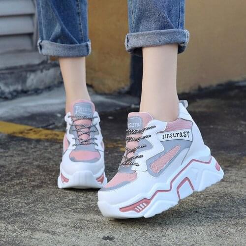 Wedge heel increase womens sports shoes spring and autumn fashion mesh breathable color matching platform casual shoes hot sale