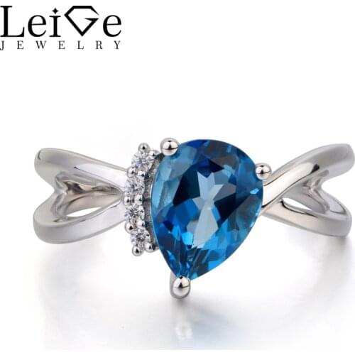 Leige Jewelry London Blue Topaz Ring Proposal Ring November Birthstone Pear Cut Blue Gemstone 925 Sterling Silver Ring for Her