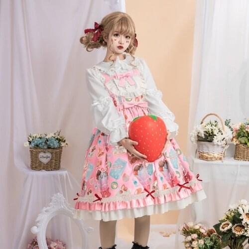 Original Design Afternoon Tea Dessert Theme Womens Lolita JSK Dress Sleeveless Dress & Long/Short Sleeve White Blouse Shirt