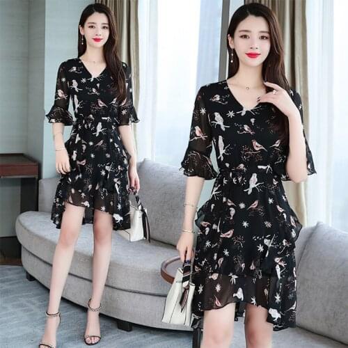 Plus Size Summer Vintage Chiffon Floral Boho Dress 2021 New Korean Elegant Women Party Sexy Mini Dresses Black Sun Beach Vestido